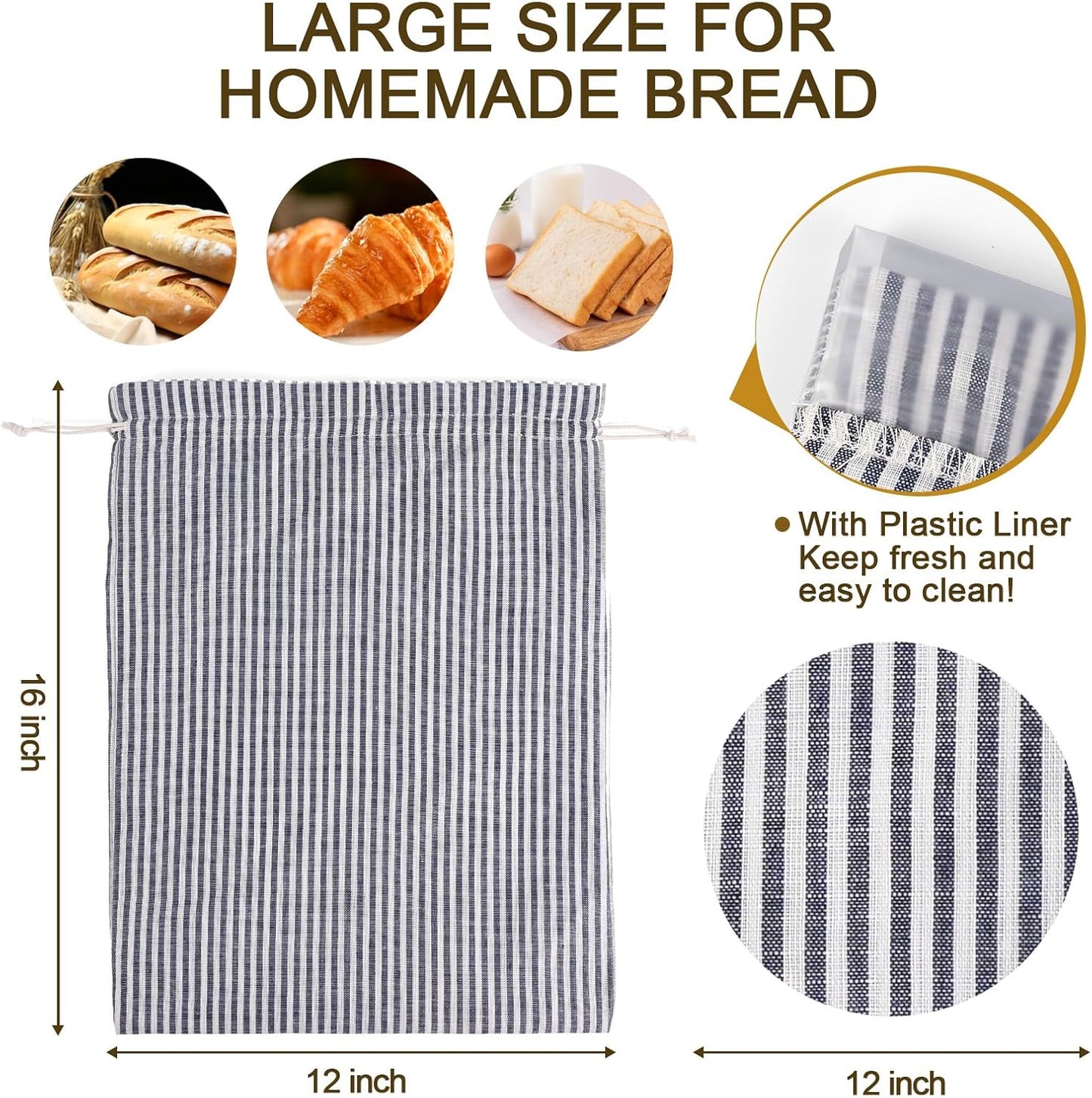 2 Pack Reusable Linen Bread Bags with Bowl Cover - Sourdough, Beeswax, Round Bread & More