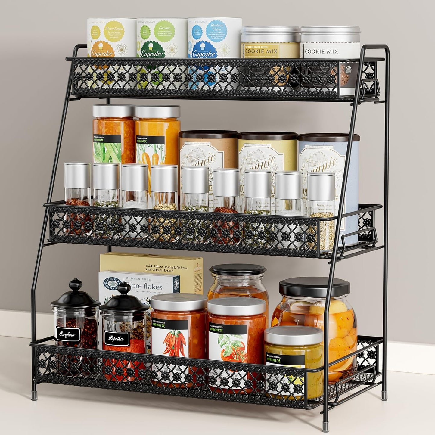 Vintage 3 Tier Spice Rack Organizer for Kitchen Counter, Bathroom Counter Organizer, 3 Tier Bathroom Counter Organizer for Spices Makeup Perfumes, Retro Countertop Organizer