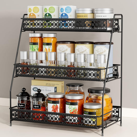 Vintage 3 Tier Spice Rack Organizer for Kitchen Counter, Bathroom Counter Organizer, 3 Tier Bathroom Counter Organizer for Spices Makeup Perfumes, Retro Countertop Organizer