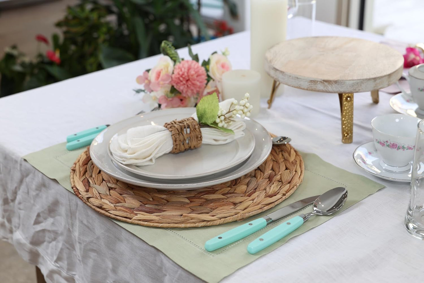 ANNOVA Silverware Set, Retro/Rivet Colorful Stainless Steel Tableware Kitchen Flatware Set Utensils, Includes Dinner Knives, Forks, Spoons & Dessert Spoons (Turquoise, 24 Pieces)