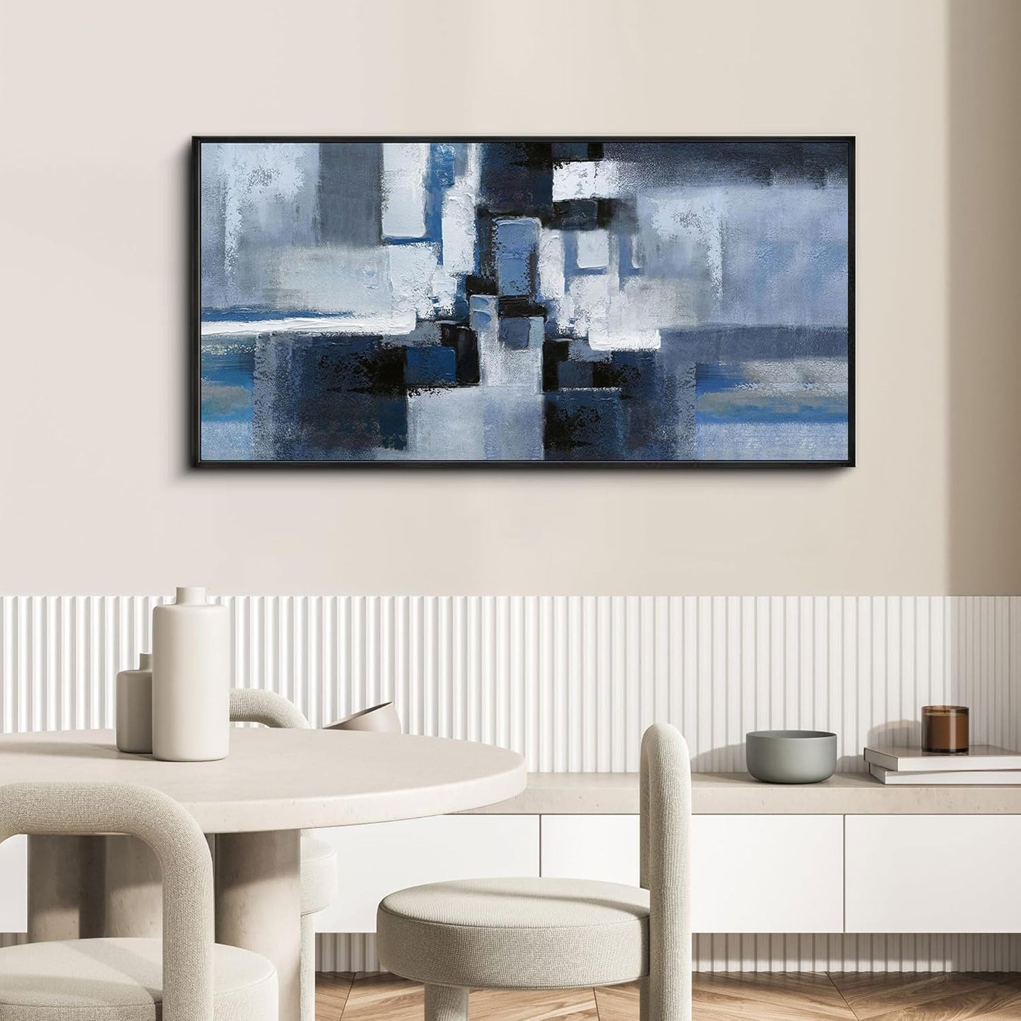 KLAKLA Large Abstracr Wall Art - Blue and Black Canvas Picture for Living Room Office Wall Decor Bedroom Art Framed Artwork Modern Wall Decoration 40x20 Inches