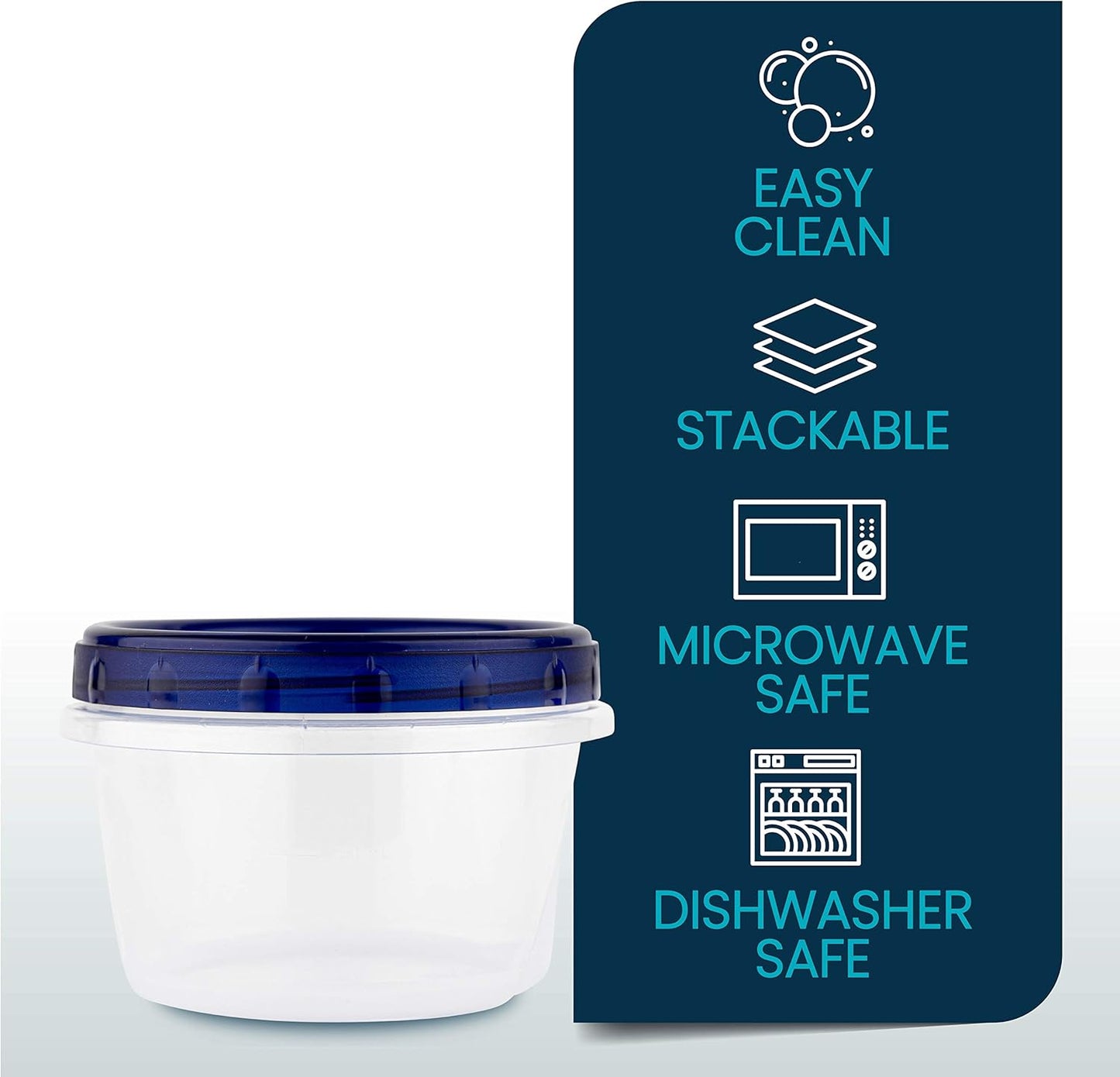 PLASTICPRO [16 oz 120 Pack] Twist Top Deli Containers Clear bottom With blue Top Twist on Lids Reusable, Stackable, Food Storage Freezer Container Pack of 120