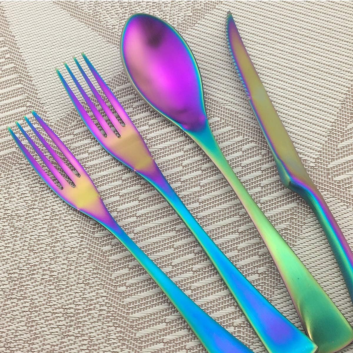 Rainbow Silverware Set, 24-Piece Stainless Steel Flatware Set Service for 4, Tableware Cutlery Set for Home and Restaurant, Knives Forks Spoons, Matte Finish, Dishwasher Safe (Rainbow)