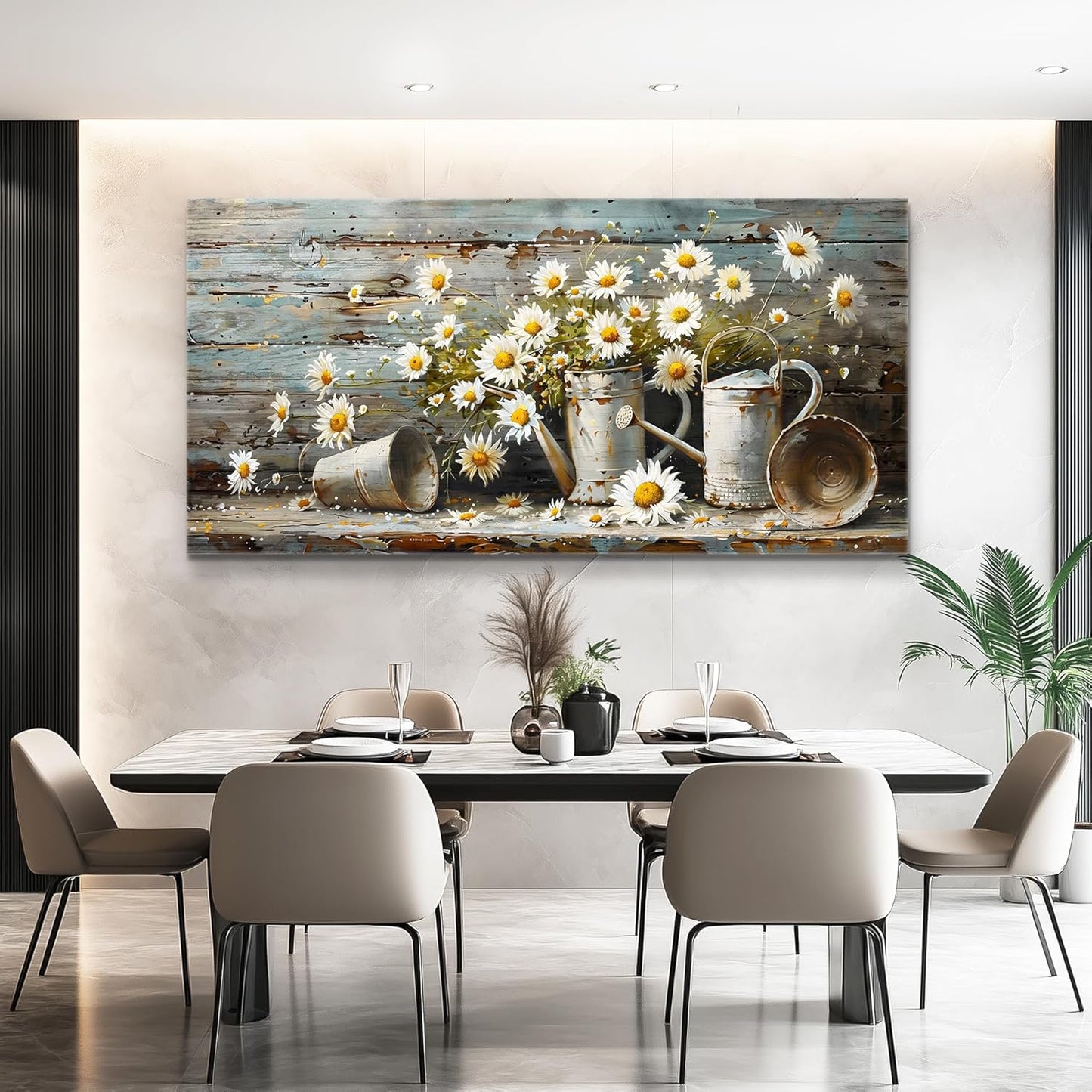 QIYILEXWART Canvas Wall Art For Living Room Wall Decor For Bedroom Kitchen Wall Decoration Daisy Rustic Landscape Painting Farmhouse Pictures Artwork Room Aesthetic Home Decor 20x40 In