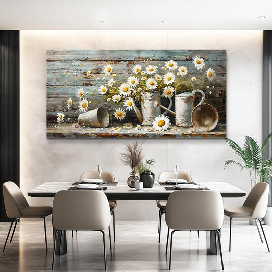 QIYILEXWART Large Wall Decor For Living Room Canvas Wall Art For Kitchen Modern Wall Decorations For Bedroom Daisy Rustic Landscape Painting Farmhouse Pictures Artwork Room Home Decor 24x48 In