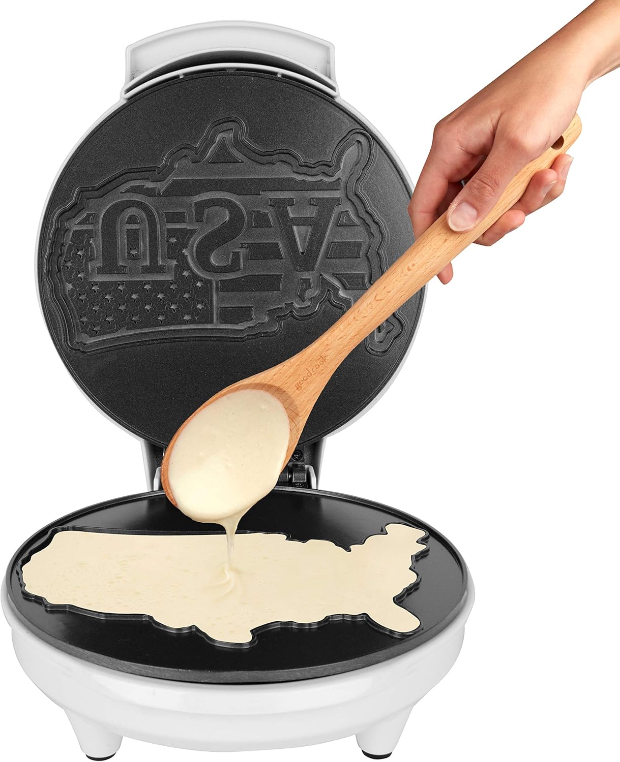 Great American USA Waffle Maker- Giant 7.5" Patriotic Waffles or Pancakes - Electric Nonstick Waffler Iron - America Spirit Party, Breakfast Griddle Baker Supplies with Recipe Guide- Novelty Xmas Gift