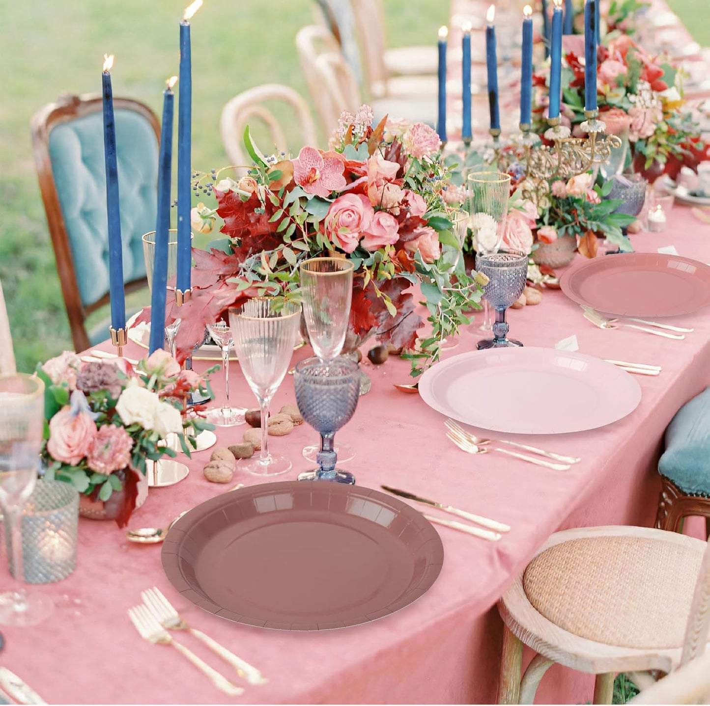 24Pcs Dusty Pink Paper Plates Gradient Pink Party Plate 9 Inch Disposable Round Dinner Plates for Birthday Wedding Baby Bridal Shower Party Supplies Tableware Decor