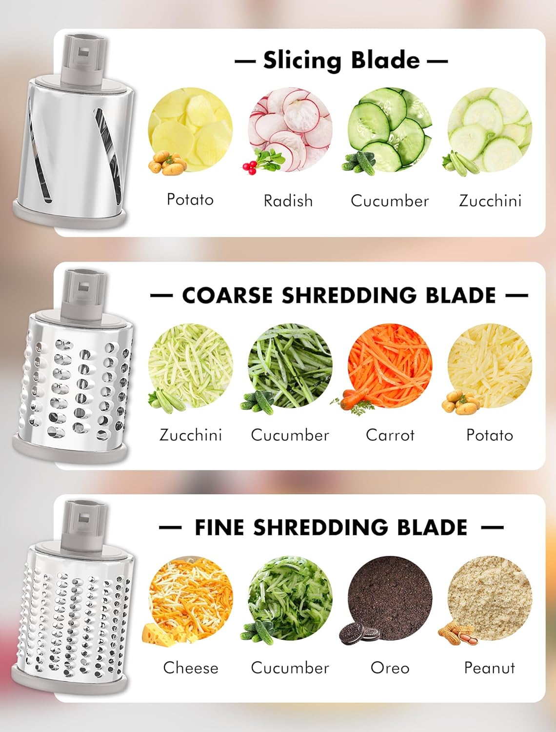 GDL Rotary Cheese Grater, Upgraded 5-in-1 Cheese Grater Hand Crank, Multi-purpose Cheese Shredder with Handle, Vegetable Slicer Cutter Ice Shaver for Potato, Carrot, Nuts, Chocolate