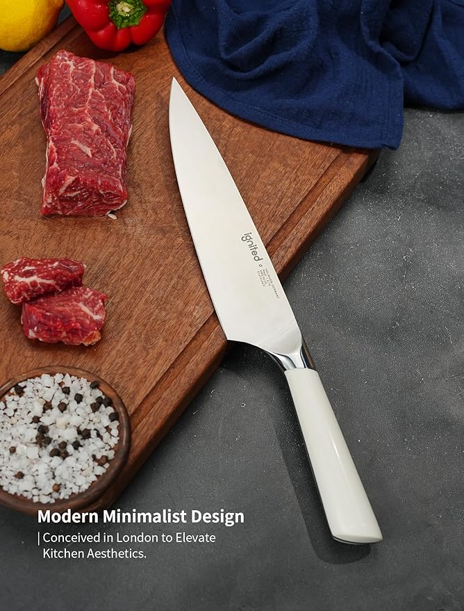 Chef Knife 8 Inch, German High Carbon Stainless Steel Kitchen Knife with Ergonomic White Handle, Ultra Sharp Professional Cooking Knife in Gift Box for Home & Restaurant