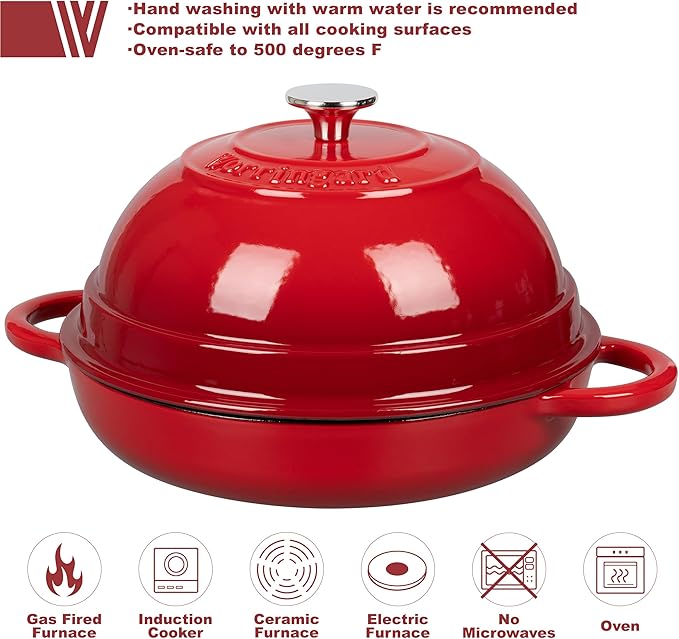 Cast Iron Enameled Dutch Oven Pot with Lid for Bread Baking, Bread Oven, 6 Quart, Red
