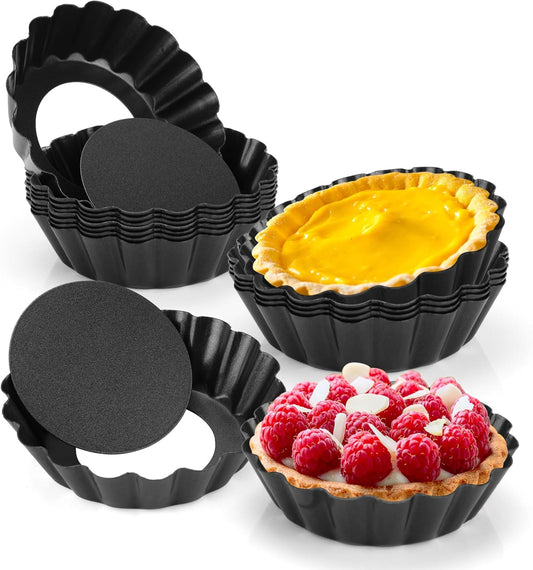 12 pcs Egg Tart Molds, 3" Mini Tart Pans Removable Bottom, Cupcake Cake Muffin Mold Tin Pan Baking Tool, Reusable Quiche Bakeware Carbon Steel for Pies, Quiche, Cheese Cakes, Desserts