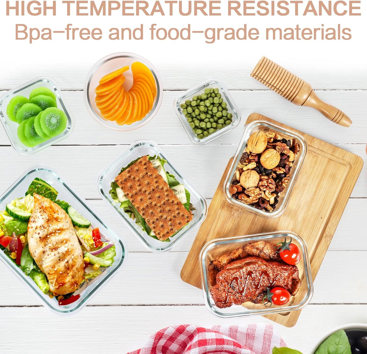 Skroam Glass Food Storage Containers, [15 Pack] Glass Meal Prep Containers, Lunch Bento Boxes with Leak Proof Lids for Microwave,Freezer and Dishwasher, BPA Free- Grey