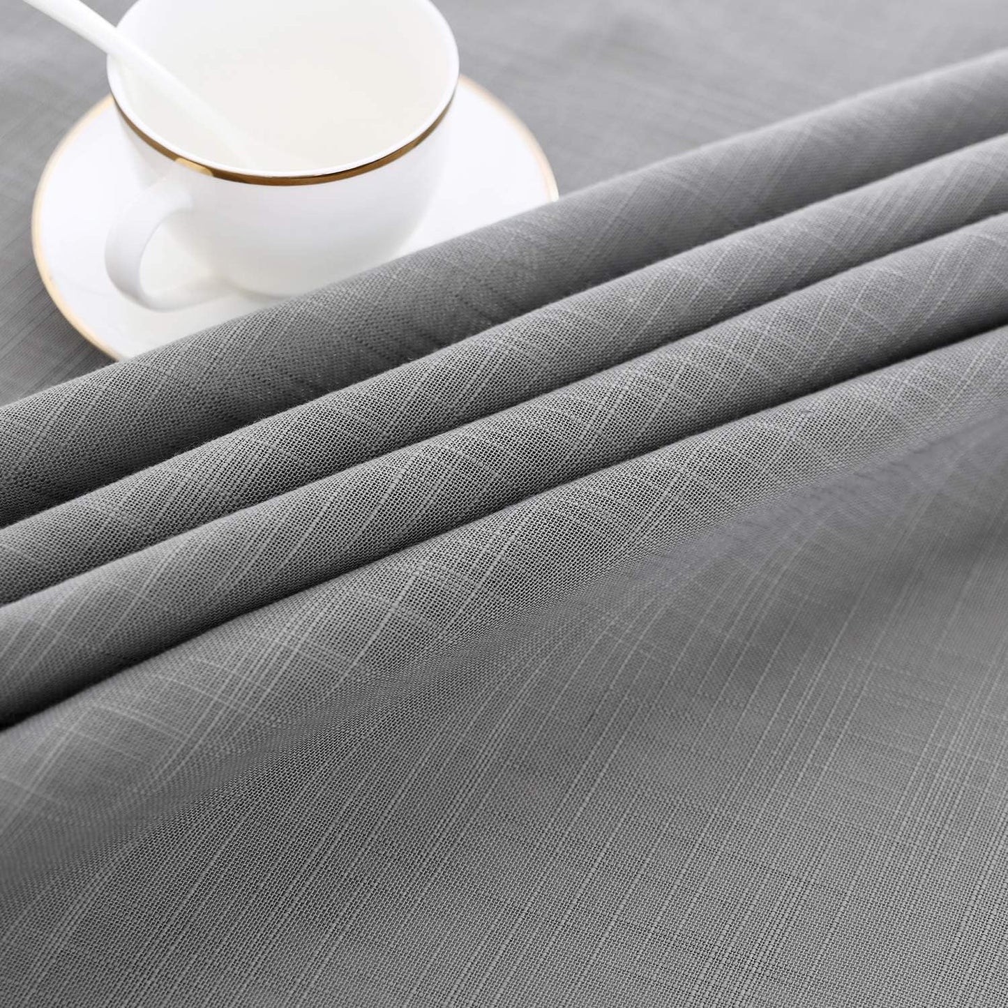 maxmill Lux Faux Linen Tablecloth with Slubby Texture Wrinkle Resistant Anti-Shrink Soft Table Cloth for Kitchen Dining Restaurant Tabletop for Event Holiday Dinner Round 70 Inch Neutral Gray