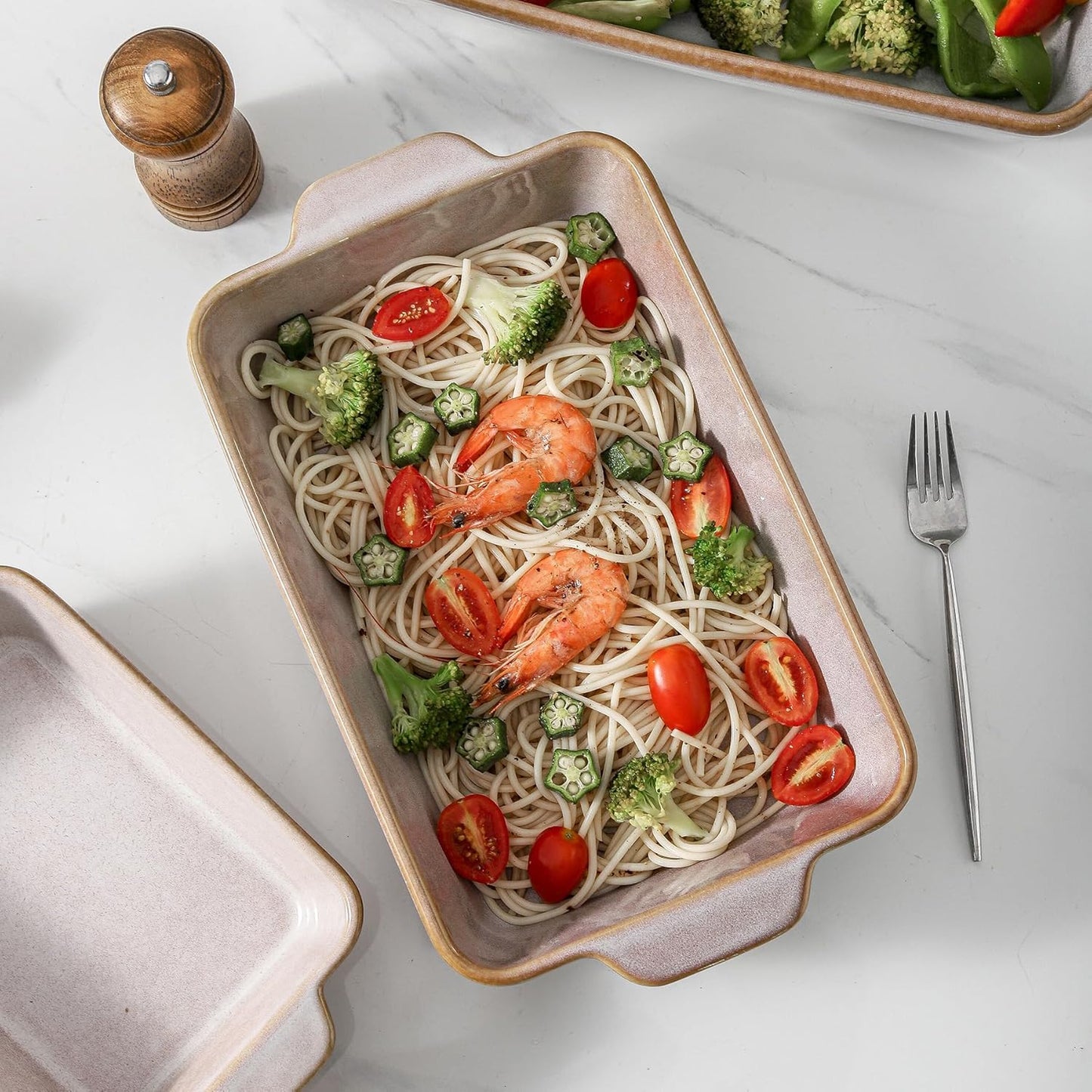 HVH 9x13 Baking Dish Set, Large Casserole Dishes for Oven, Ceramic Bakeware Set of 3, Rectangular Lasagne Pan Deep for Baking (Sand Color)