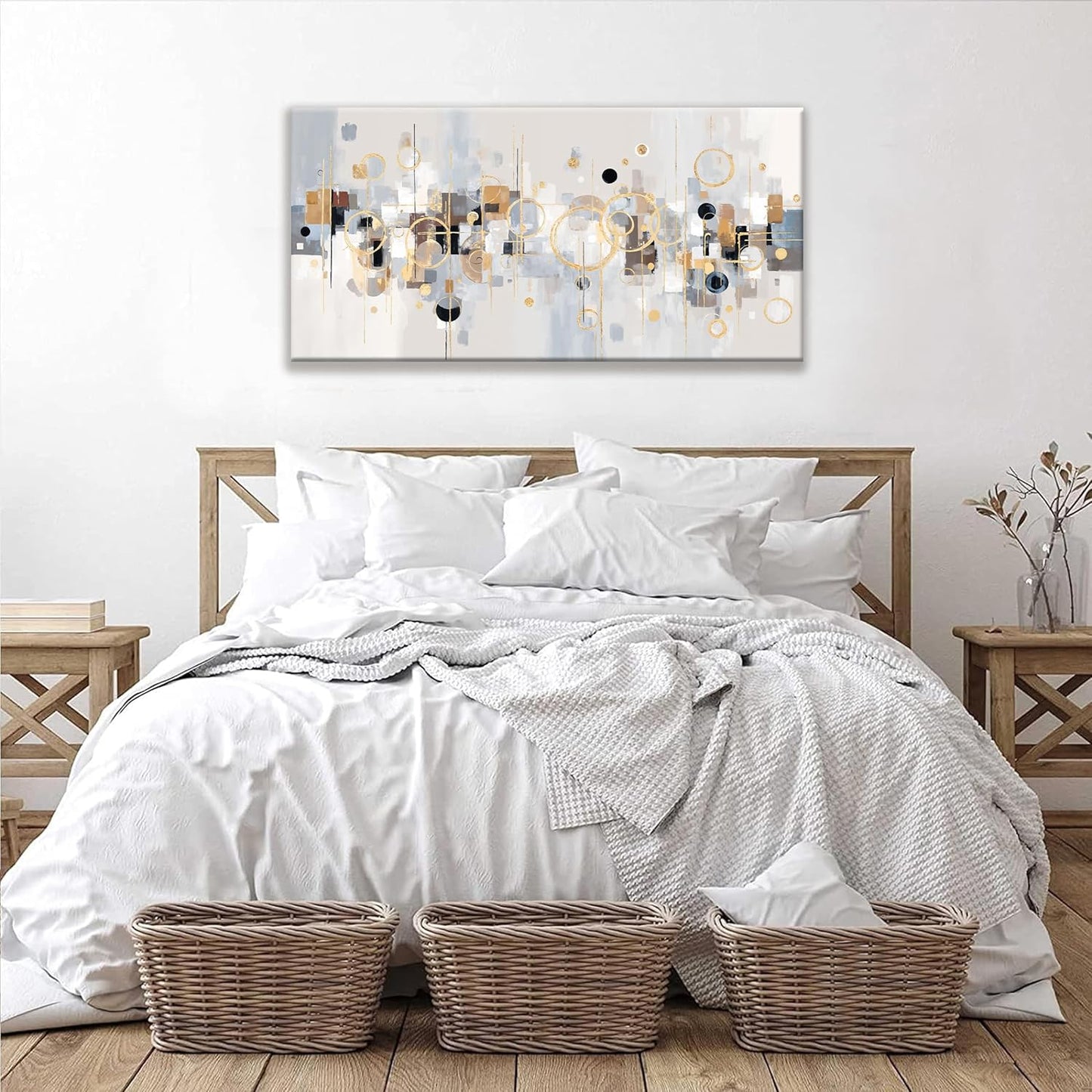 Abstract Wall Art Decor Modern Minimalist Circles Gold Grey Artwork Canvas Wall Art For Bedroom Living Room Kitchen Bathroom Apartment Home Wall Decor 20x40 Inch Ready To Hang