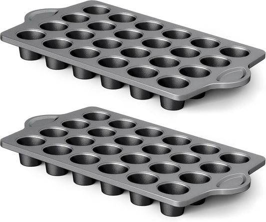 HONGBAKE mini muffin pan nonstick 24, Cupcake Tin for Baking, Commercial Small Cup Cake Tray for Cheesecake, 1.8dia, Heavy-duty, Gray