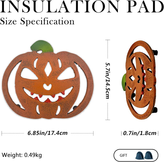 2-Pack Cast Iron Trivets, Heat Resistant for Hot Pots & Pans - Halloween Kitchen & Pumpkin Decor with Festive Vibe, Trivet jabbering Jack Talking Pumpkin【Trivets for hot Dishes】