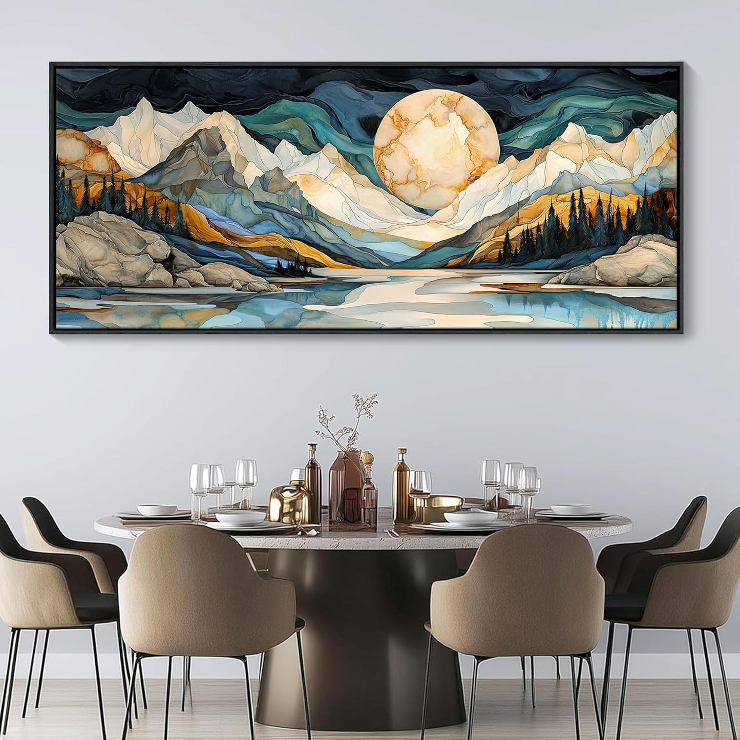 JEAWA Framed Canvas Wall Art - Extra Large Abstract Painting Decor, Textured Mountain Pictures as Gifts for Friends, Modern Art Prints for Bedroom Living Room Office Home Decoration, 31.5x70 IN