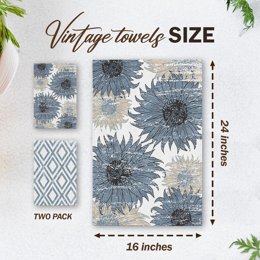 Chinoiserie Floral Kitchen Towels, Blue and White House Hand Towel Set of 2, Vintage Gifts for Home Bathroom Holiday Decor - A07