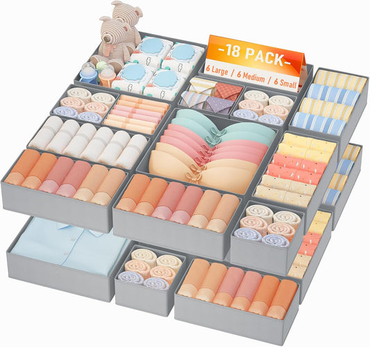 DIMJ Drawer Organizer Clothes Storage - 18 Pack Baby Dresser Organizer for Nursery, Foldable Closet Drawer Organizer Bins for Bedroom Organization, Fabric Storage Dividers for Socks, Underwears, Bras