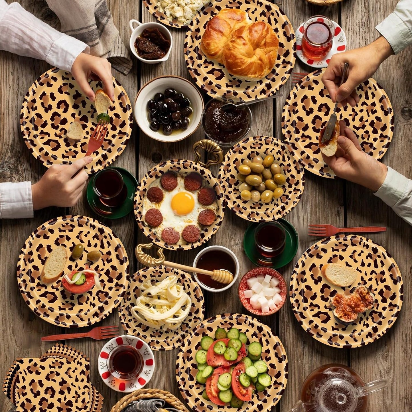100 Pcs Leopard Print Tableware Party Supplies - Disposable Animal Print Dinnerware Set with Paper Plates, Napkins and Utensils for Safari Theme, Jungle Birthday - Serves 25