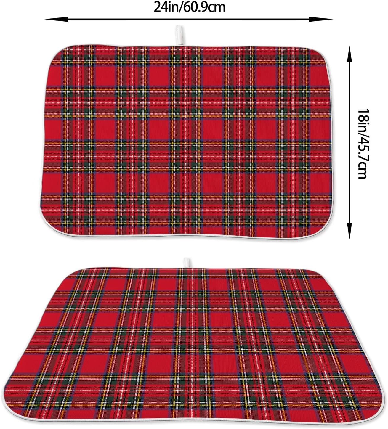 Christmas Dish Drying Mat 18 x 24 inch Red Buffalo Plaid Decorative Drying Mats Microfiber Absorbent Xmas Holiday Dish Washable Draining Mat for Kitchen Counter Decor