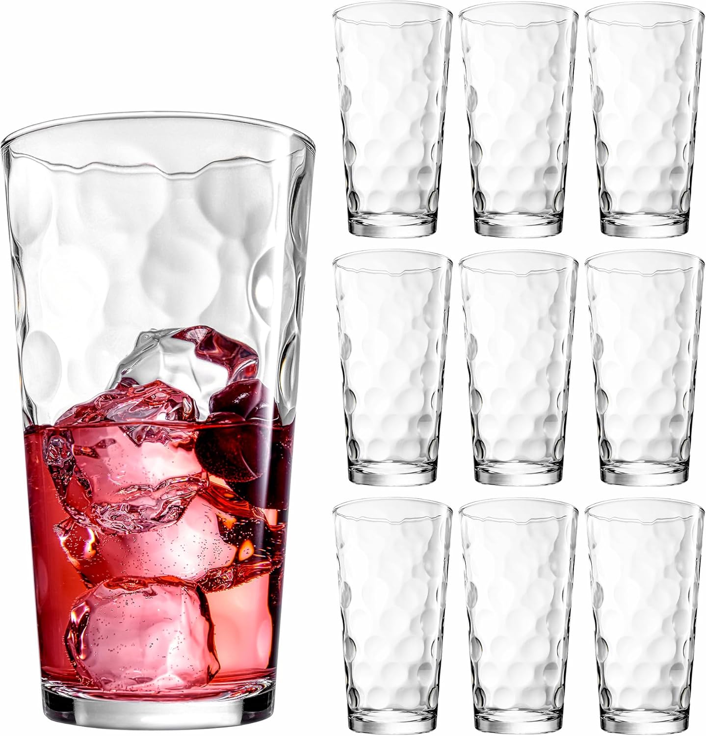 Highball Drinking Glasses Set of 10 Glass Cups by Home Essentials, 17 Oz. Glassware, for Water, Juice, Cocktails, Iced Tea