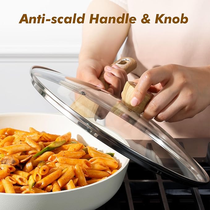 SENSARTE Ceramic Nonstick Frying Pan Skillet with Lid, 9.5inch Non Stick Pan Omelet Pans, Non-toxic Kitchen Cooking Chef's Pan, Free of Intentionally Added PFAS/PTFE/PFOA, Induction Compatible, White