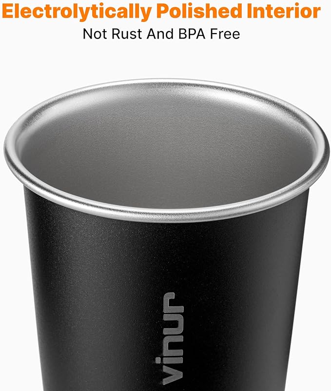 VINUR 4 Pack Stainless Steel Cups 20 oz Pint Tumbler Stackable Metal Drinking Glasses for Travel, Camping, Outdoors (Green-Black-Teal-Navy)