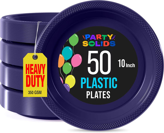 Exquisite Party Solids Deep Purple Plastic Plates For Party Supplies 10" Deep Purple Disposable Plates Heavy Duty 50 Pcs Plastic Dinnerware Sets Heavy Duty 350 GSM Disposable Dinnerware Set