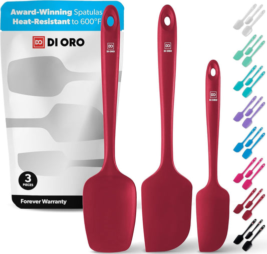 DI ORO® 3-Piece Silicone Spatula Set - 315°C Heat Resistant Non Stick Rubber Kitchen Spatulas for Cooking and Baking - Award-Winning Professional Grade Spatula Set - Best Silicone Utensil Set
