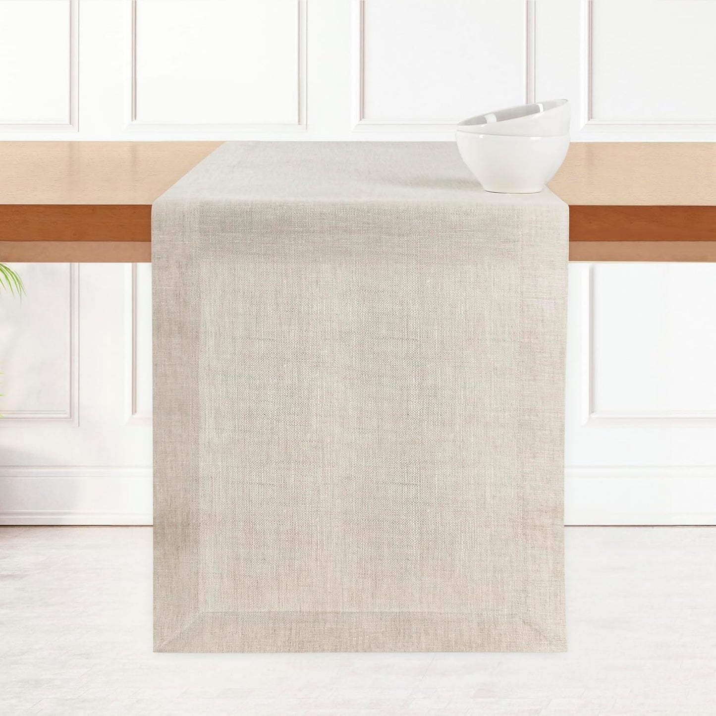 D'Moksha Homes Linen Light Natural Table Runner 84 Inches Long - 100% Pure Linen 14 x 84 Inch Table Runner for Dining, Fall, Autumn and Halloween - Machine Washable