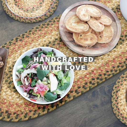 Homespice Russet Jute Braided Long Table Runner, Warm Country Decor, Multicolor Rectangle 11x36 - Rich Colors, Easy to Clean, Durable and Protects Furniture