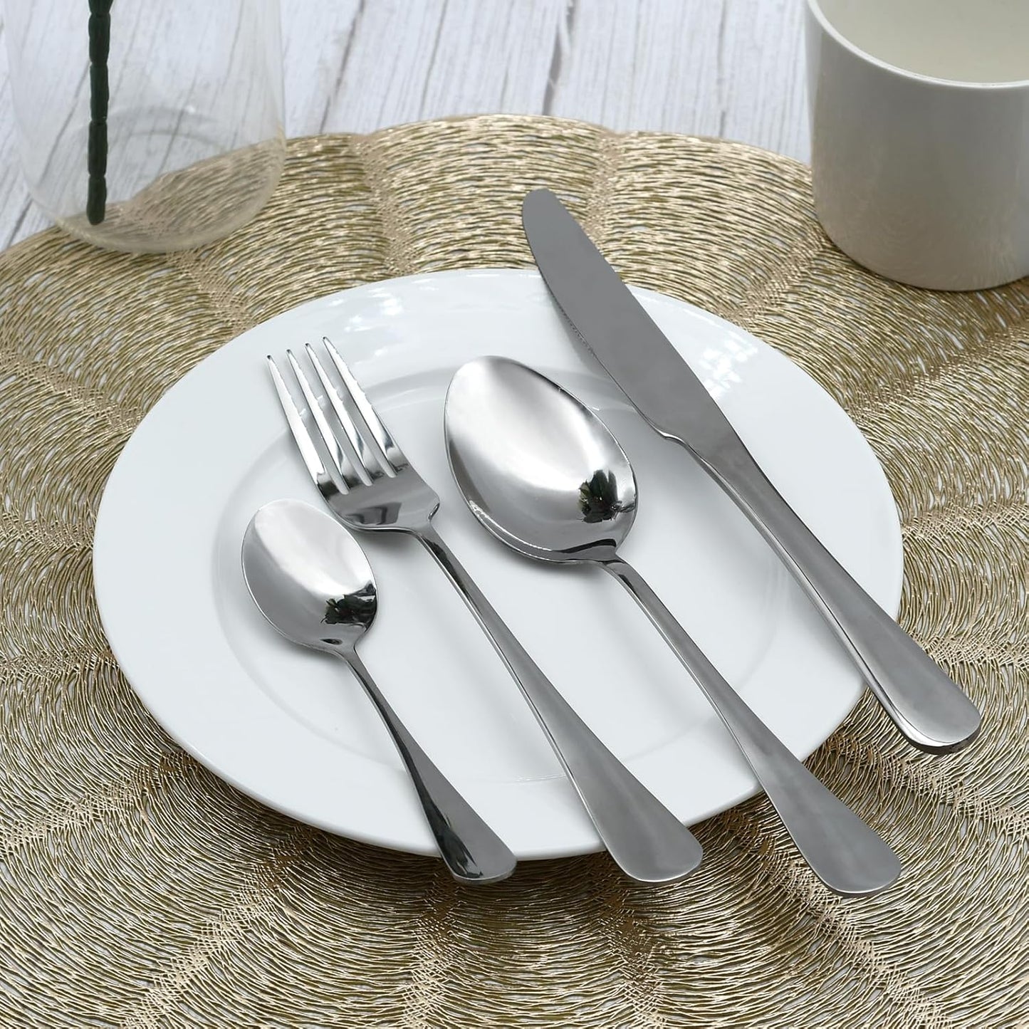 24 pcs Flatware Set, Silverware Set for 6, Knife Fork Spoon, Home Dinnerware Tableware Set for 6, Cutlery Set, Include Knives/Forks/Spoons