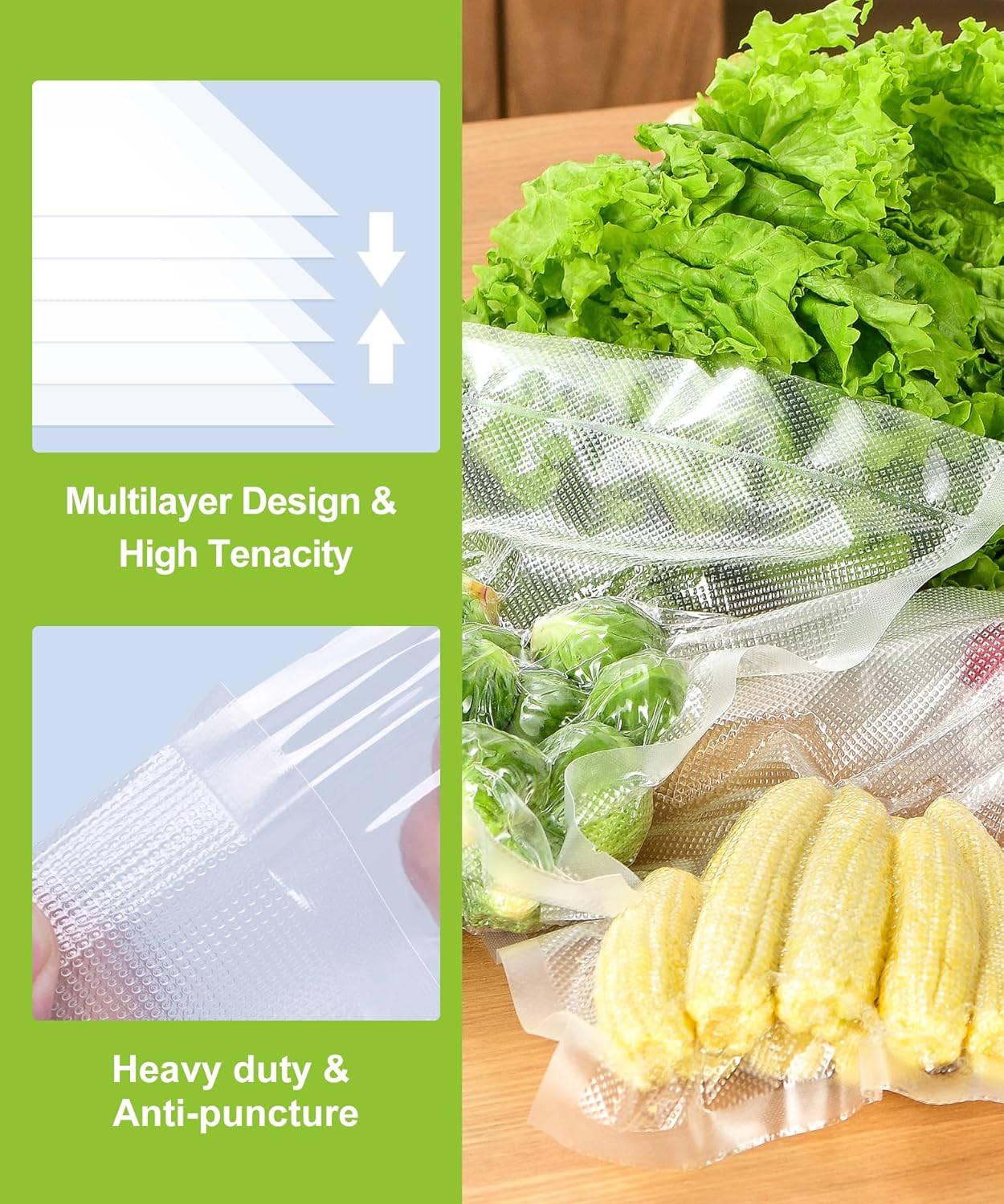 [2025 Upgraded] Bonsenkitchen 6 Rolls 11" x 16' Vacuum Sealer Bags for Food with a Color Box, Easy to Store, Commercial Grade, BPA Free, Great for Food Storage or Sous Vide, VB21