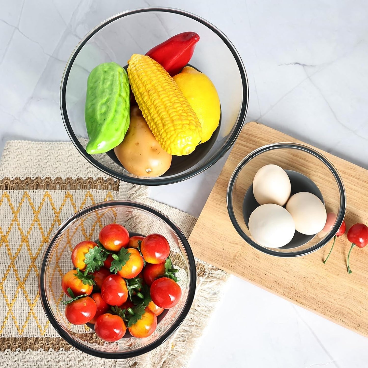 Glass Mixing Bowls HEAVY DUTY Top Choice for High-end Kitchens Extra-thick Glass Mixing Bowl Set of 3 with BPA-Free Airtight Lids Large Nesting Bowls with Non-Slip Silicone Base Well-made