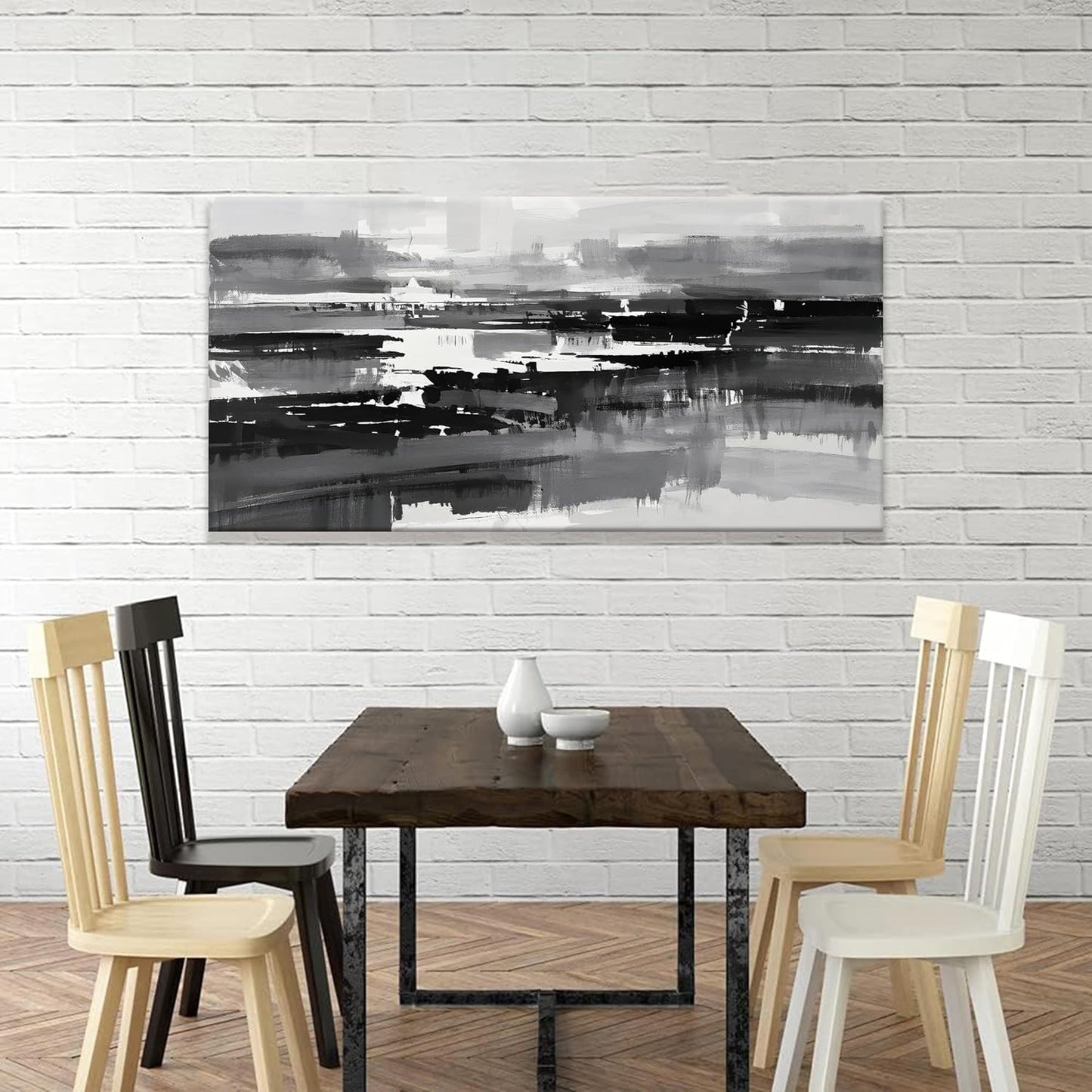 Abstract Wall Art For Living Room Modern Canvas Art Wall Decor Grey White Wall Art For Bedroom Office Decor Grey Abstract Art Painting Ready To Hang Pictures Artwork 24×48 In