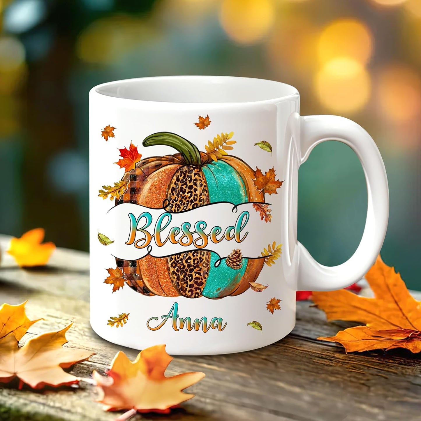 Hyturtle Personalized Fall Autumn Mug Gifts - Pumpkin Blessed - Custom Name Coffee Cup Ceramic Mug 11oz 15oz - Autumn Gifts - Fall Thanksgiving Decor Gift - Birthday Christmas