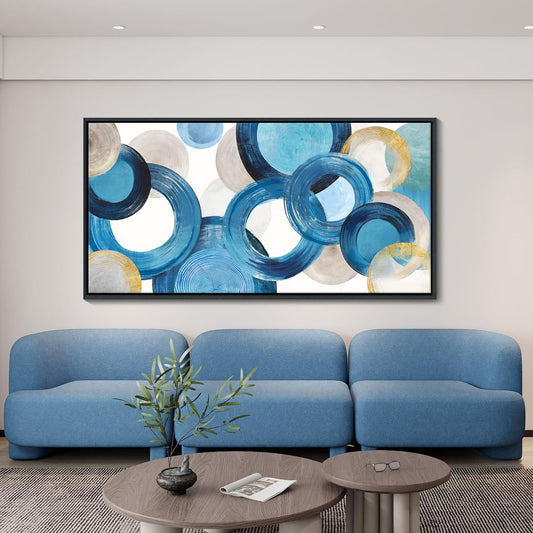 HKDGOKA Abstract Canvas Wall Art Bedroom Large Wall Art for Living Room Teal Blue Circle Graffiti Bathroom Pictures Ready to Hang for Kitchen Office Home farmhouse Decor 24x48 In