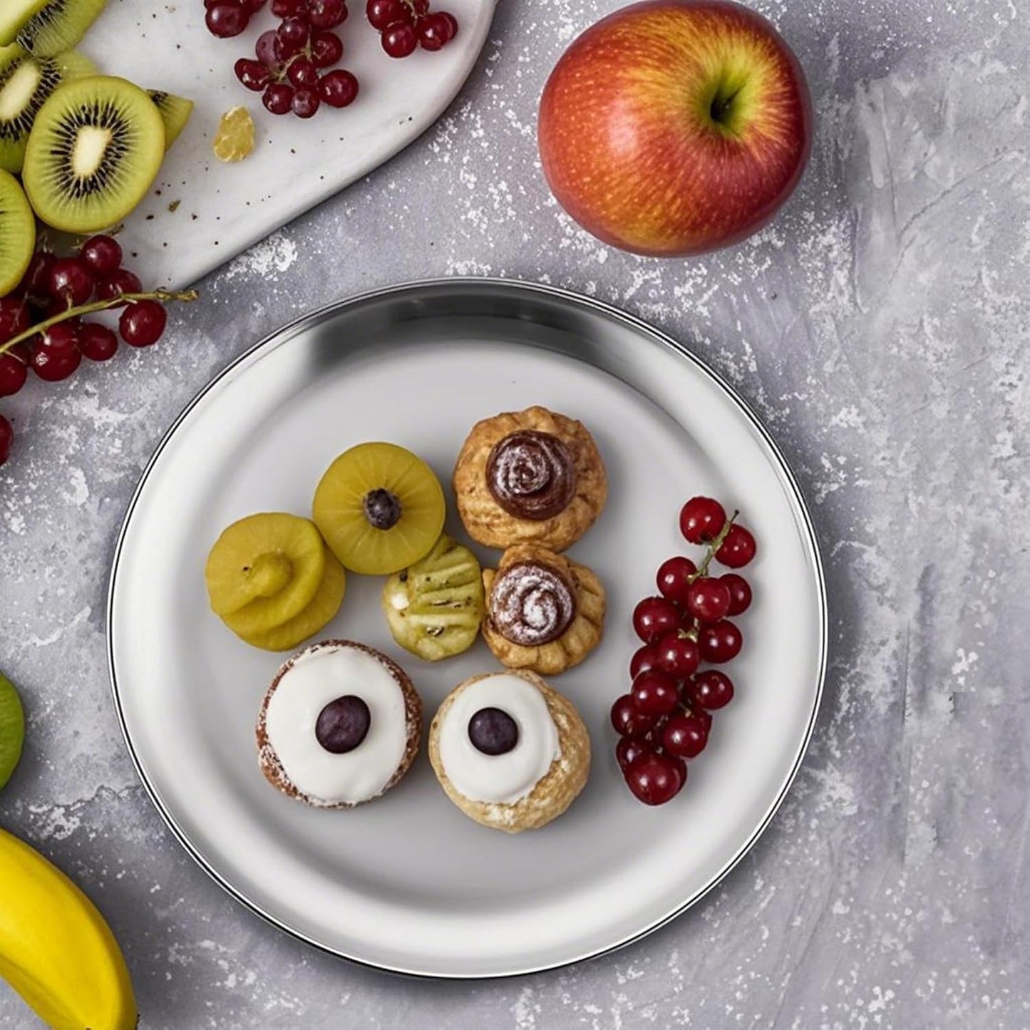 8-Piece Stainless Steel Plates, 8 Inch Metal Dinner Dishe Serving Camping Plates, Reusable and Dishwasher Safe