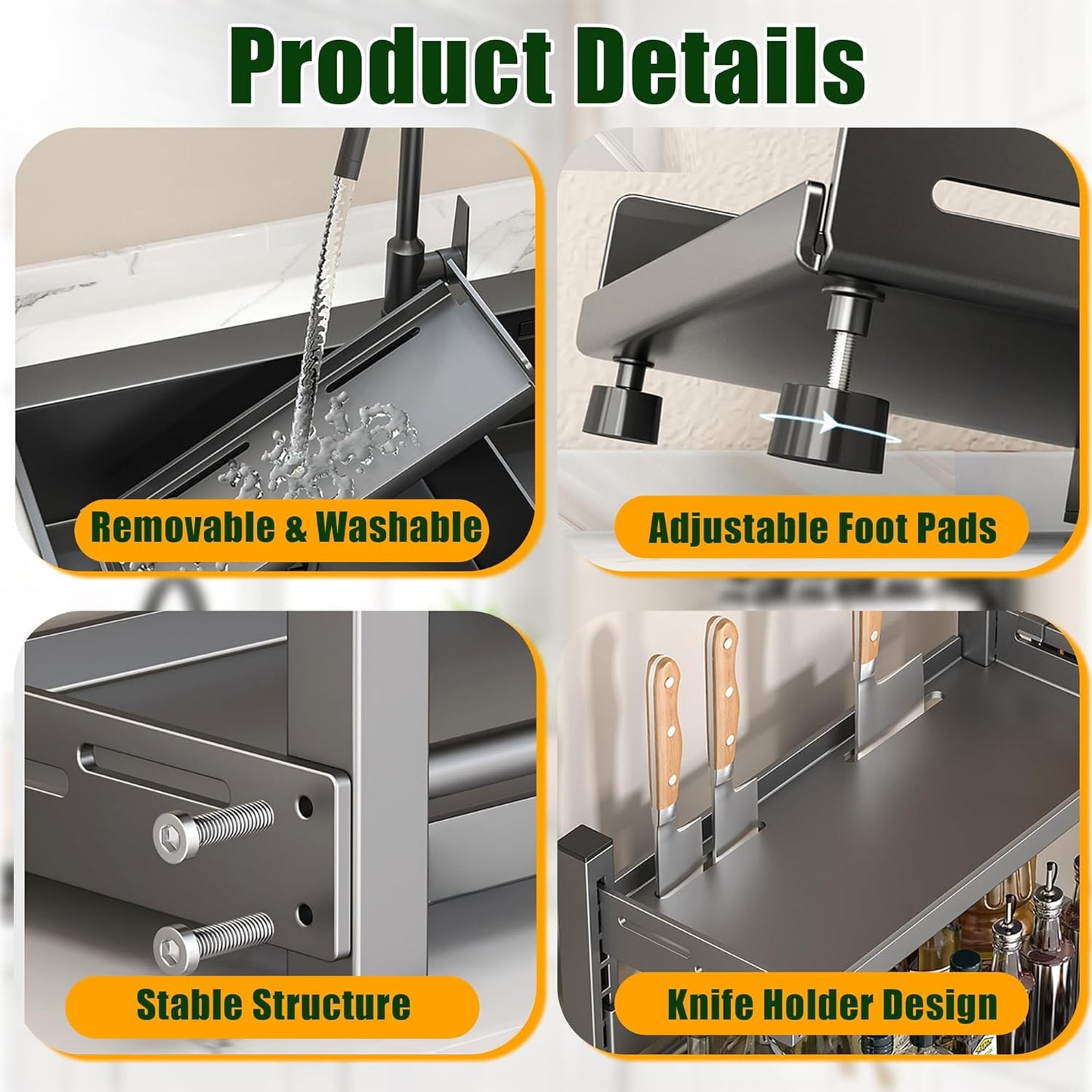 Spice Organization for Cabinet | 3 Tier Standing Height-Adjustable Spice Rack | Large Metal Rust-Proof Seasoning Organizer | Kitchen Storage Organization Shelf for Pantry Bathroom (3-40CM Grey)