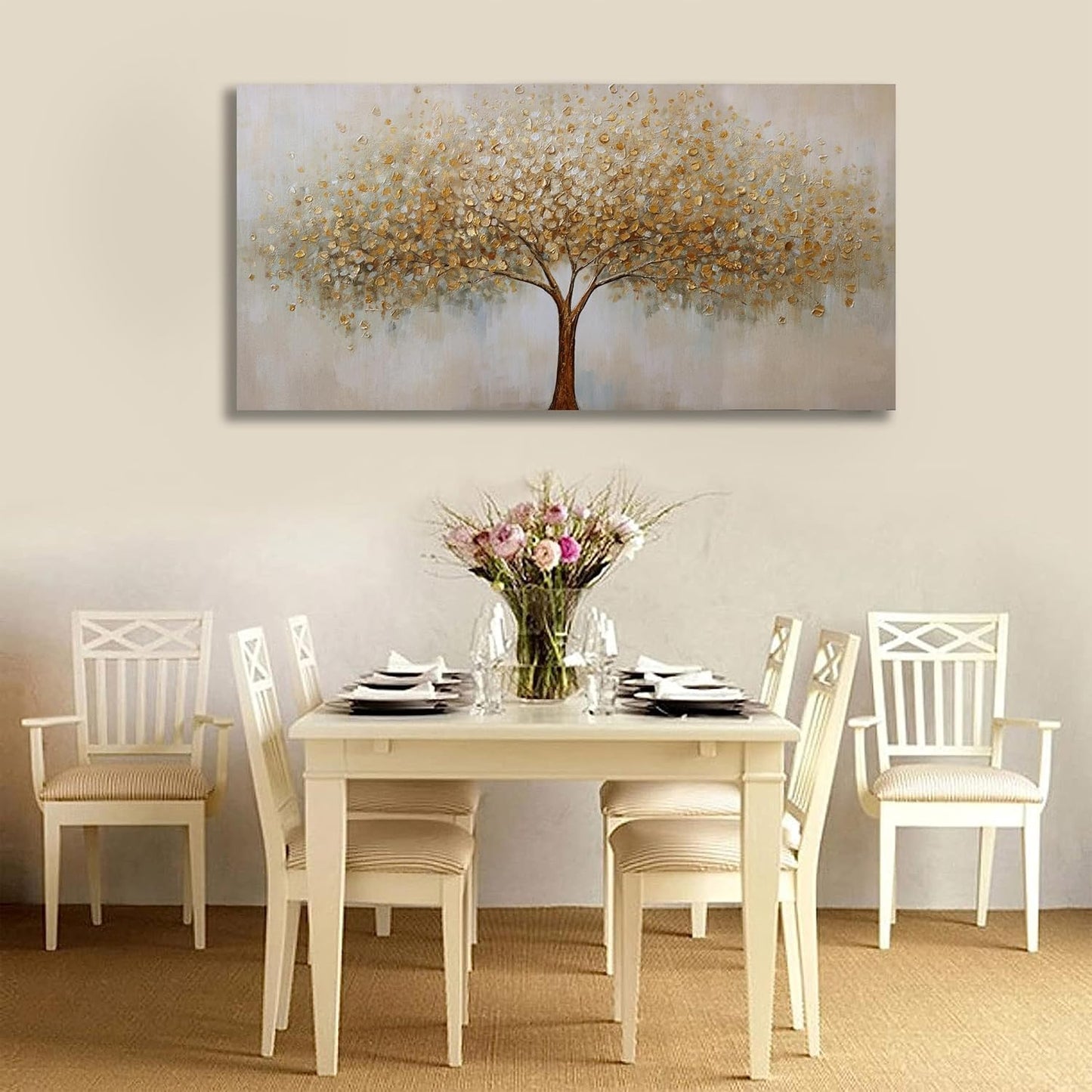 VHMING Abstract Wall Art Gold Tree of Life Artwork Canvas Painting Textured Tree Pictures Wall Decor for Living Room Bedroom Dining Room Home Office Decor 20"x40"