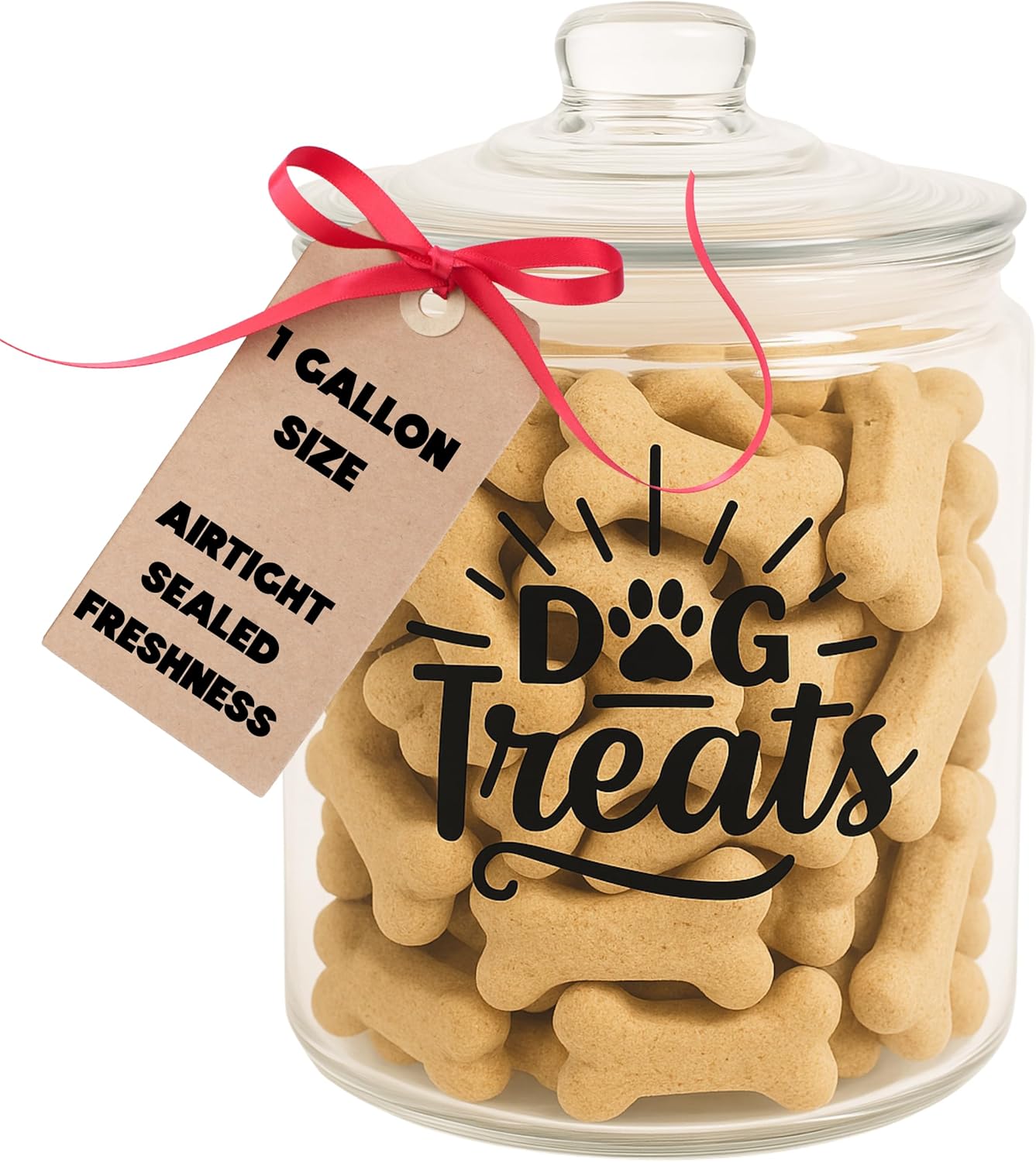 kitchentoolz 1-Gallon Glass Dog Treat Container Airtight – Large Countertop Dog Cookie Jar with Lid for Dog Treat Storage, Decorative Treat Jar & Dachshund Accessories