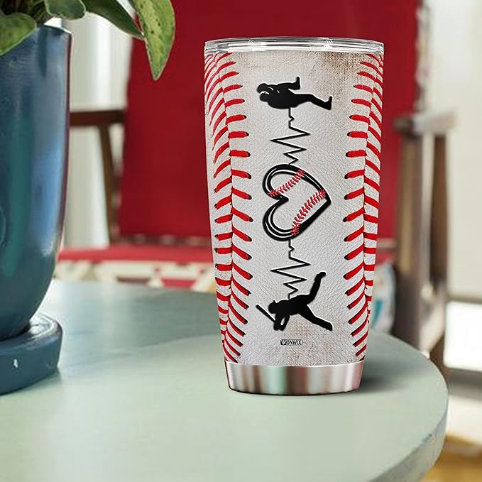 Personalized Baseball Tumbler Gifts 20oz Travel Cup Coffee Mug Stainless Steel Insulated with Lid Gift for Men Women Sports Lovers Baseball Fan Players Coach