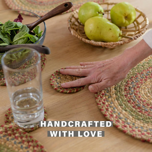 Homespice Azalea Jute Braided Placemats, Warm Country Primitive Decor, Set of 4, Multicolor 13x19 Oval Table Mats - Vibrant Colors, Durable, Easy to Clean and Protects Furniture