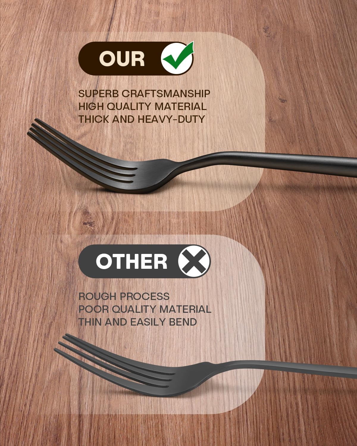 Stapava Matte Black Silverware Set for 8, 40-Piece Stainless Steel Flatware Sets, Satin Finish Cutlery Include Forks Spoons and Knives Set for Home Restaurant Hotel, Dishwasher Safe Utensils