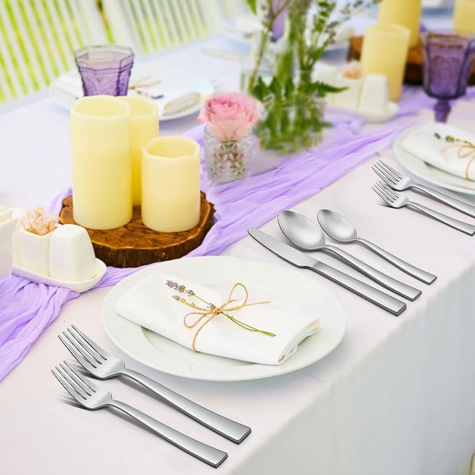 Herogo 30-Piece Matte Satin Finish Silverware Set for 6, Stainless Steel Square Flatware Cutlery Set, Tableware Eating Utensils Include Knife Spoon Fork, Dishwasher Safe