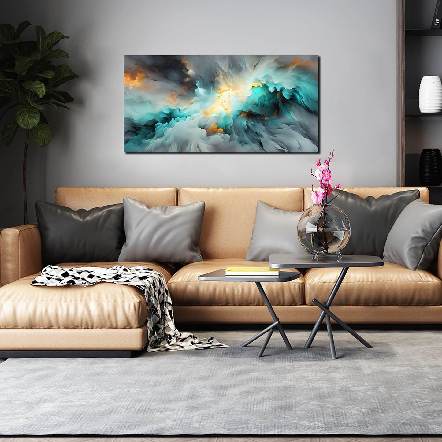 LAOTOART Abstract Posters Home Wall Decor for Living Room - Modern Teal Wall Art for Bedroom Office Decor Size 20" x 40"