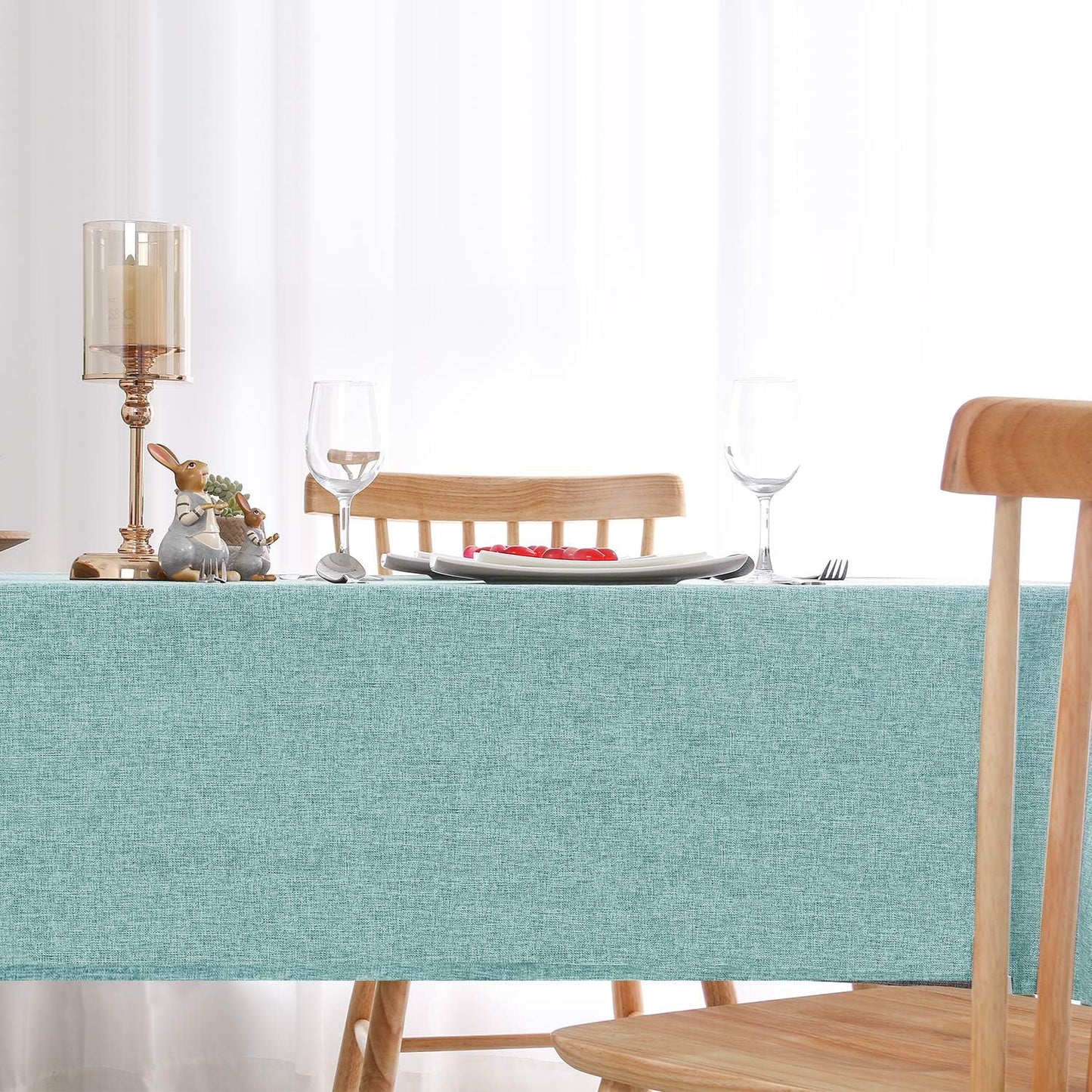 Hiasan Faux Linen Rectangle Tablecloth - Wrinkle and Stain Resistant Washable Table Cloth for Kitchen Dining Room Holiday Table Cover for Dinner, Aqua, 70 x 120 Inch