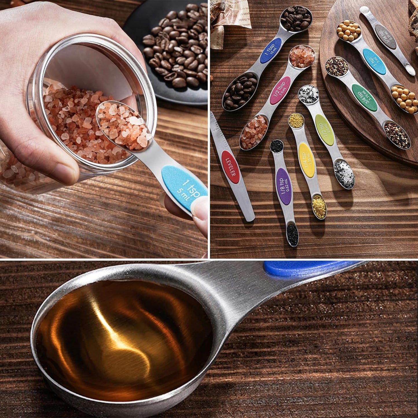 Magnetic Stainless Steel Measuring Cups & Spoons Set –(4+8)-Piece Stackable Set with Engraved Measurements – Dishwasher Safe Baking Essentials-Solid
